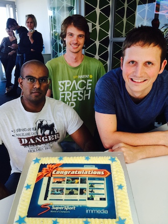 Some of the immedia team with 2014's SuperSport App Cake