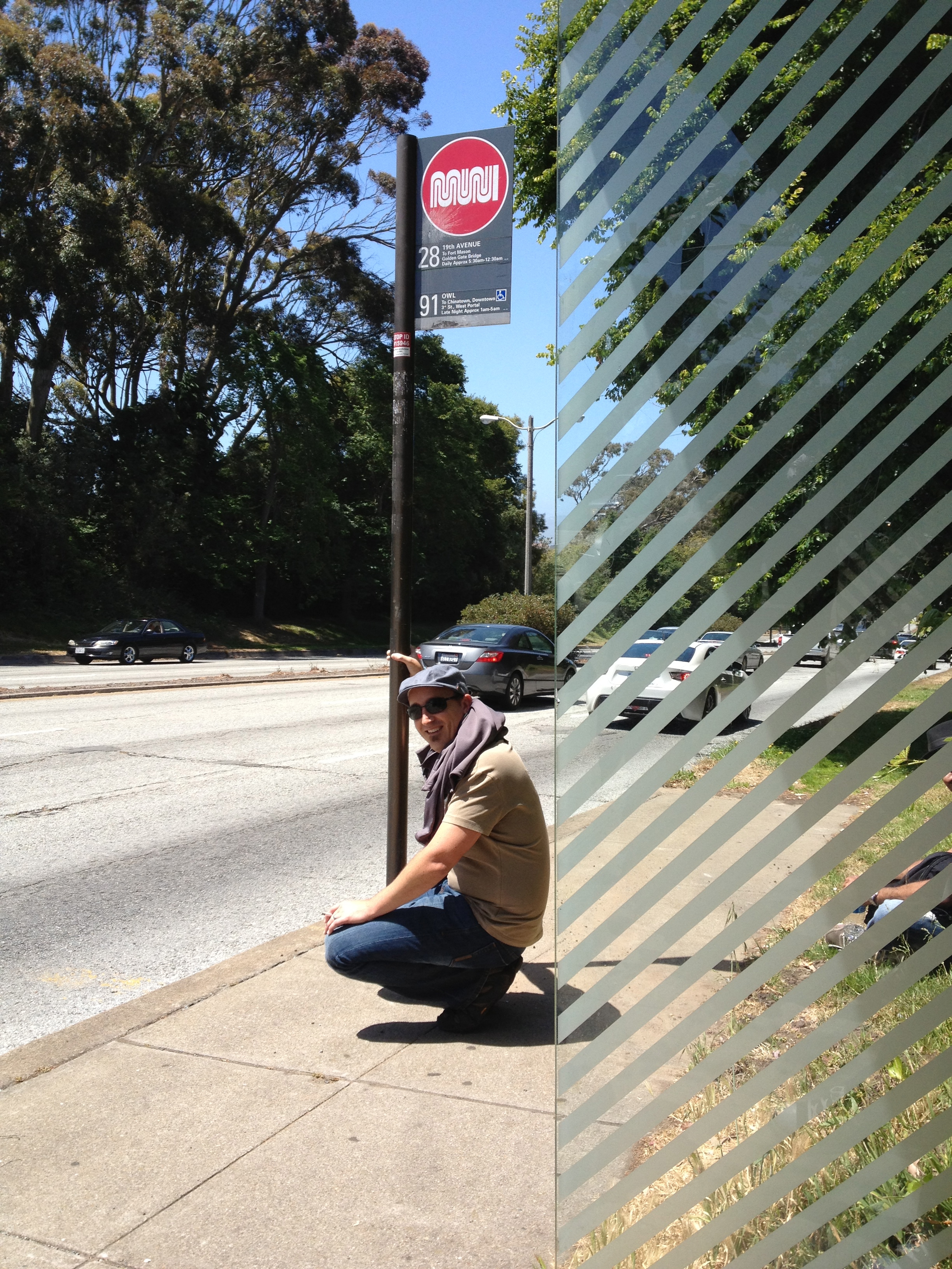 Bevan waiting at the Muni stop