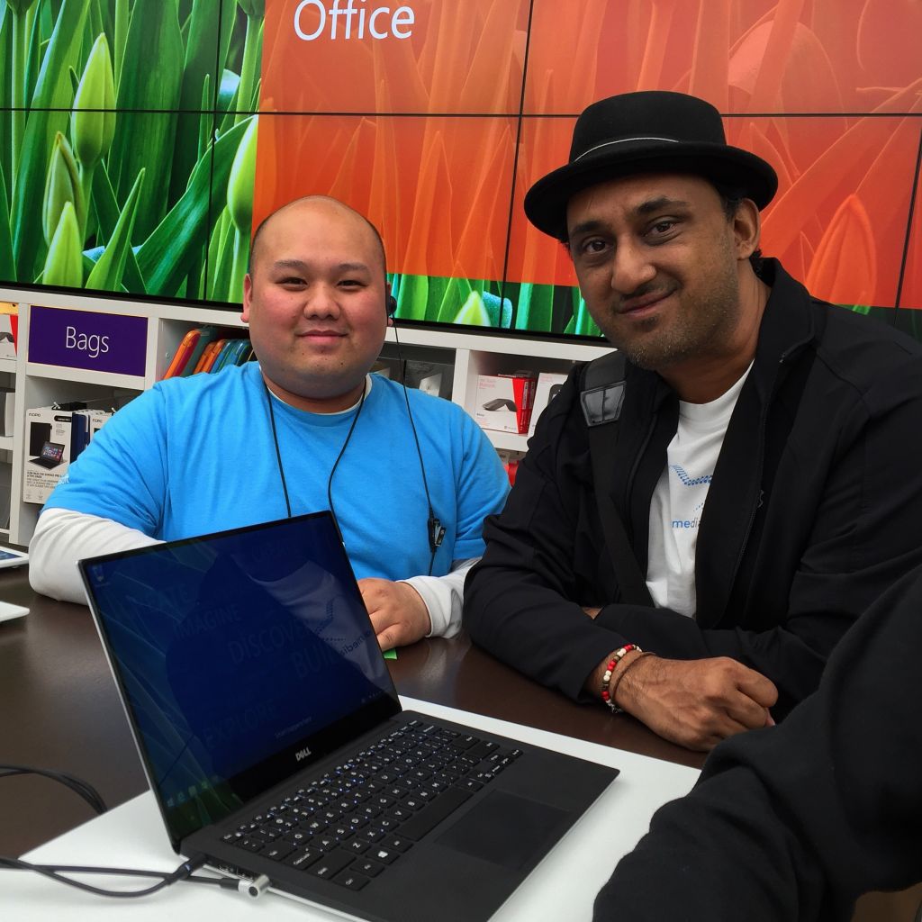 Anice with Billy, an employee at the Microsoft Store
